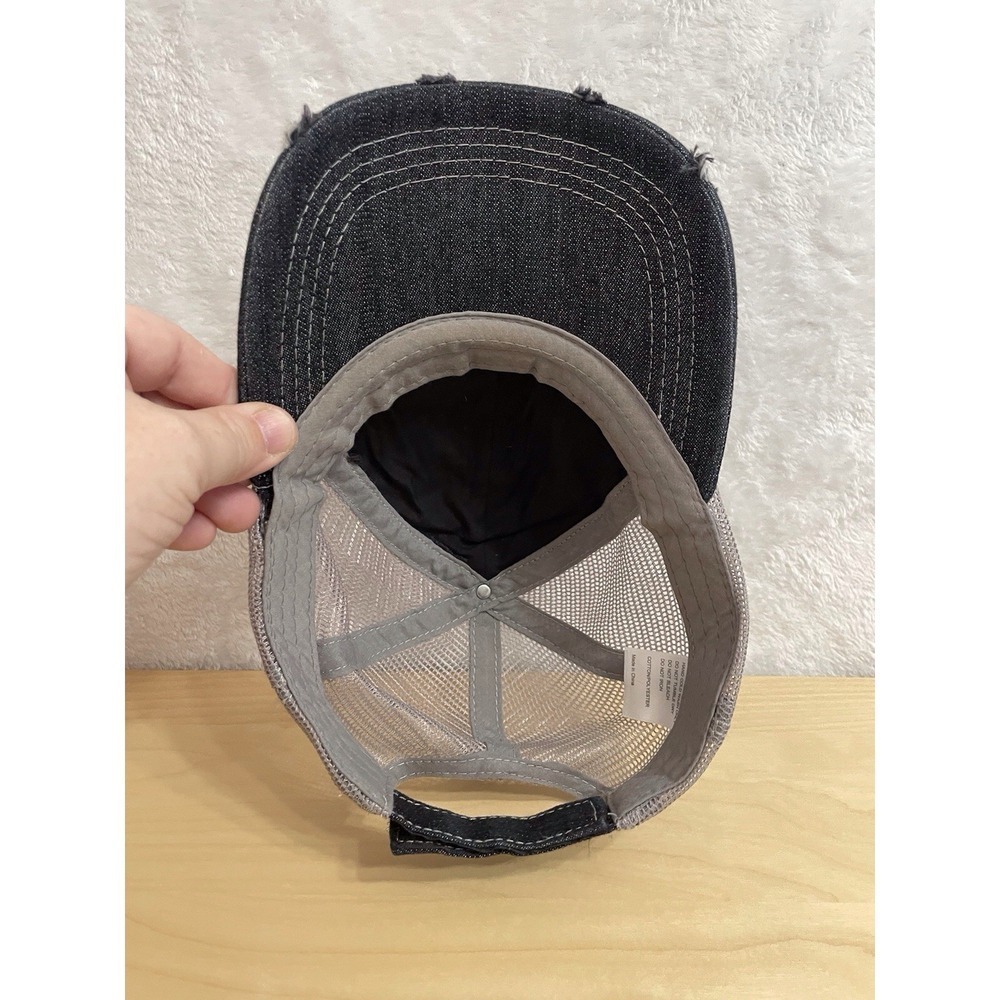 Jeep Hair Don't Care Trucker Hat Black Gray Mesh Distressed Adjustable - Picture 6 of 7